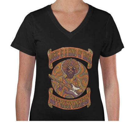 Riff Responsibly | Music Is A Kind Of High Women V Neck T-Shirt