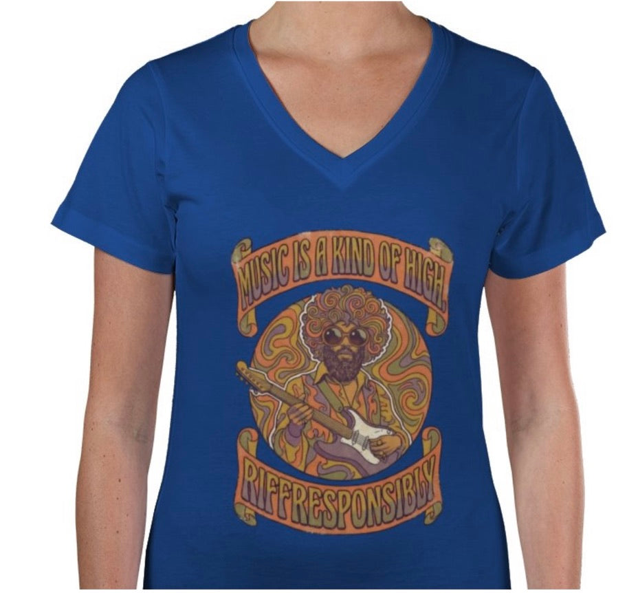 Riff Responsibly | Music Is A Kind Of High Women V Neck T-Shirt