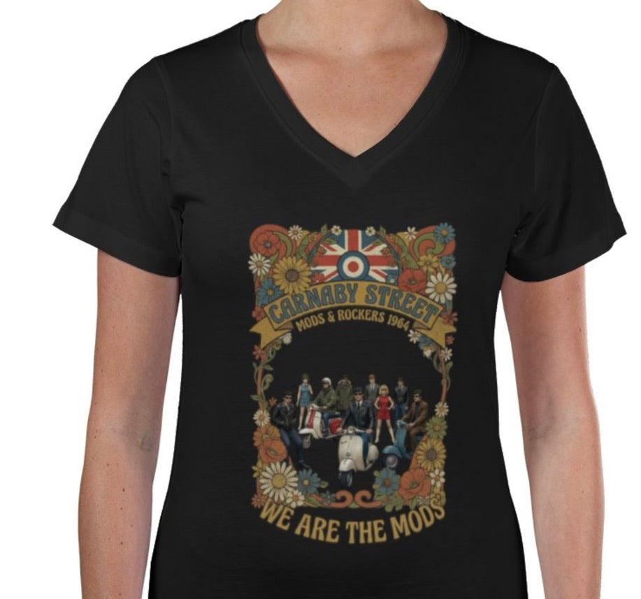 Riff Responsibly | Mods & Rockers 64' V Neck Women T-Shirt