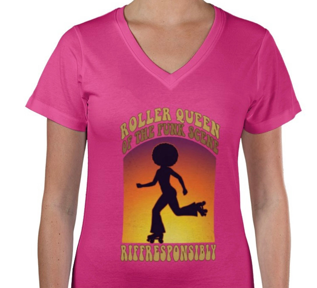 Riff Responsibly | Roller Queen Of The Funk Scene V Neck T-Shirt Women