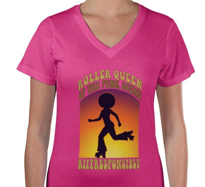 Riff Responsibly | Roller Queen Of The Funk Scene V Neck T-Shirt Women