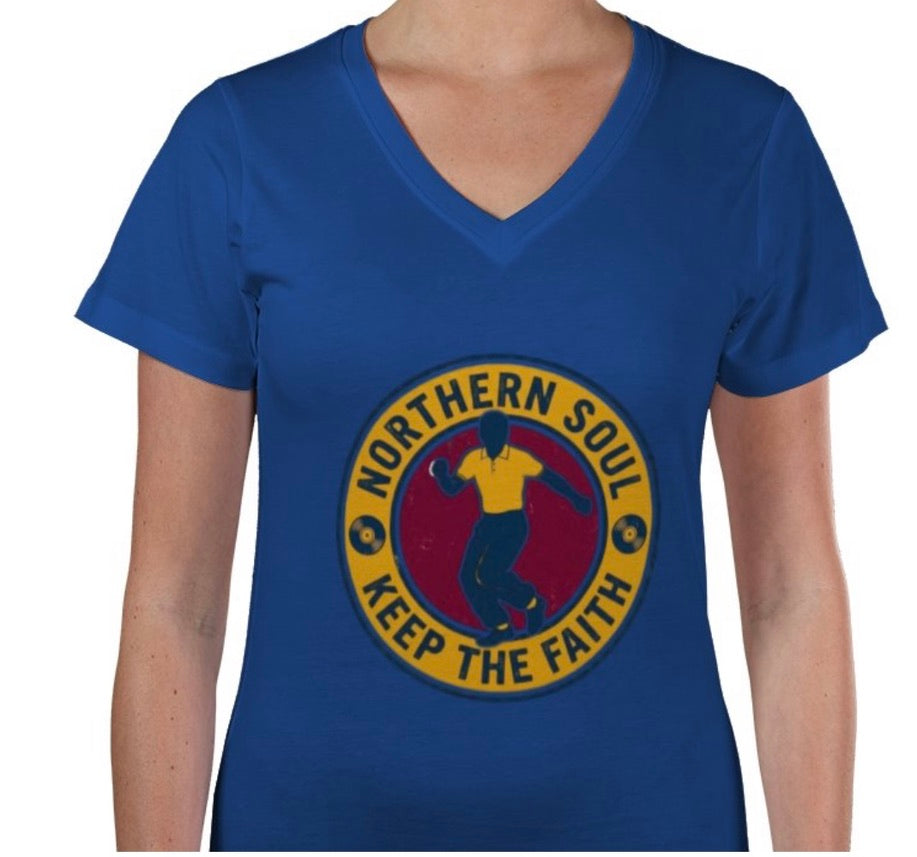 Riff Responsibly | Keep The Faith, Northern Soul V Neck T-Shirt Women