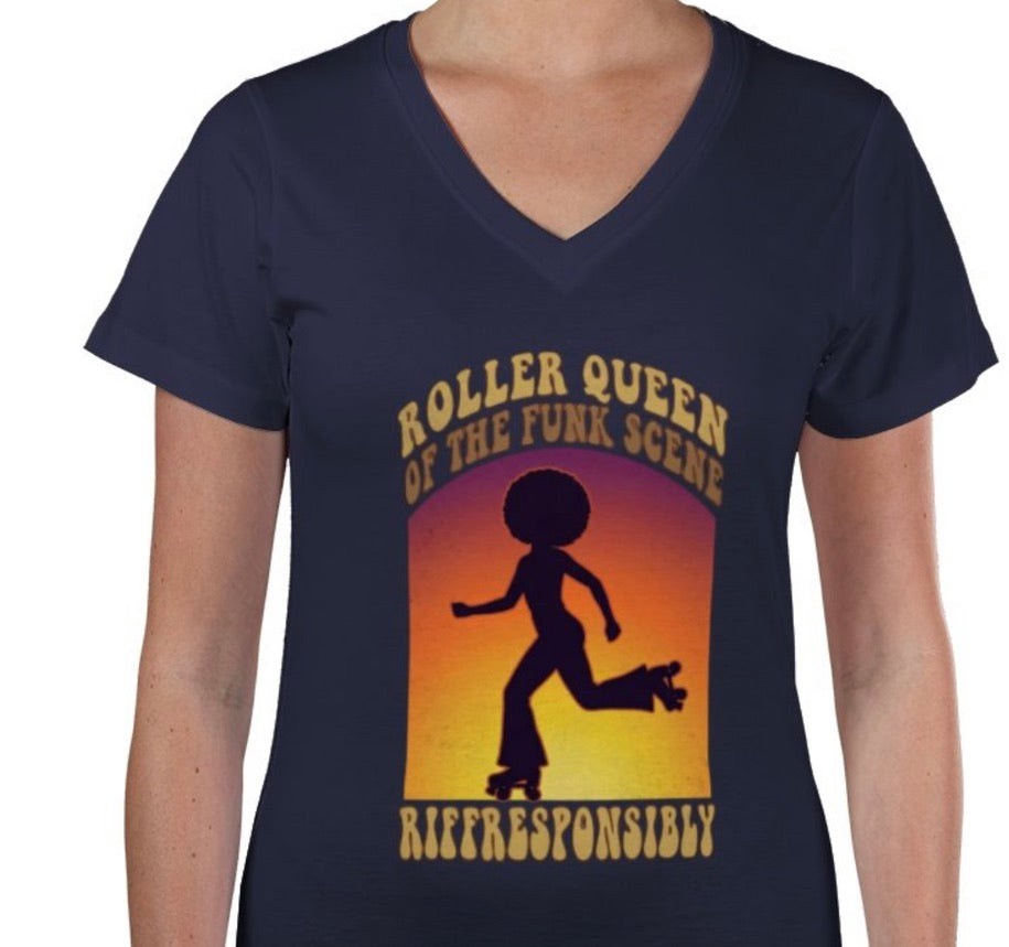Riff Responsibly | Roller Queen Of The Funk Scene V Neck T-Shirt Women