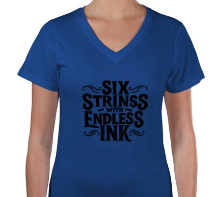 Riff Responsibly | Six Strings With Endless Ink V Neck T-Shirt Women