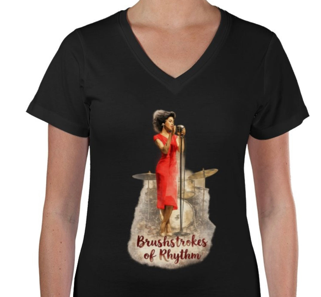 Riff Responsibly | Brushstrokes Of Rhythm V Neck T-Shirt Women