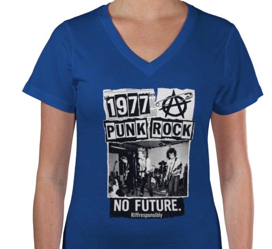 Riff Responsibly | 77' Punk Rock Women V Neck T-Shirt