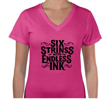 Riff Responsibly | Six Strings With Endless Ink V Neck T-Shirt Women