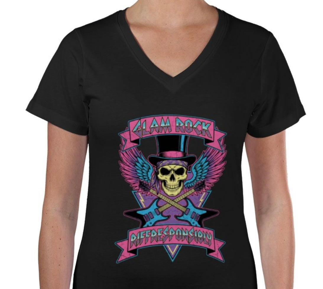 Riff Responsibly | Glam Rock V Neck T-Shirt Women