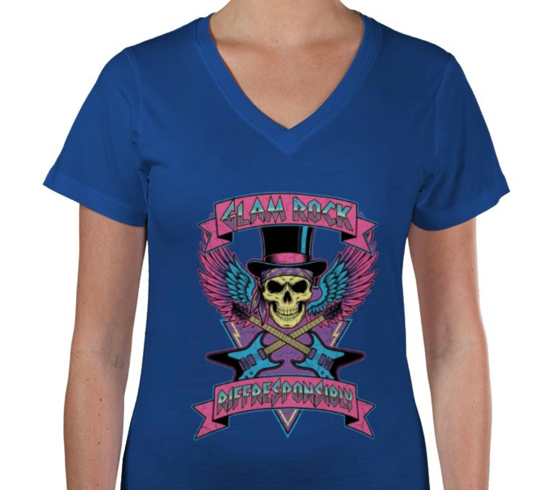 Riff Responsibly | Glam Rock V Neck T-Shirt Women