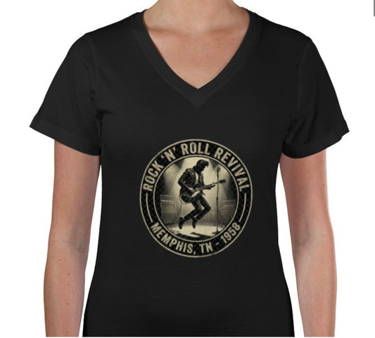 Riff Responsibly | Rock 'N' Roll Revival Women V Neck T-Shirt