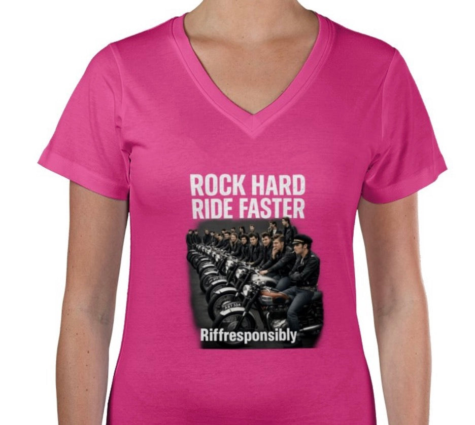 Riff Responsibly | Rock Harder V Neck T-Shirt Women