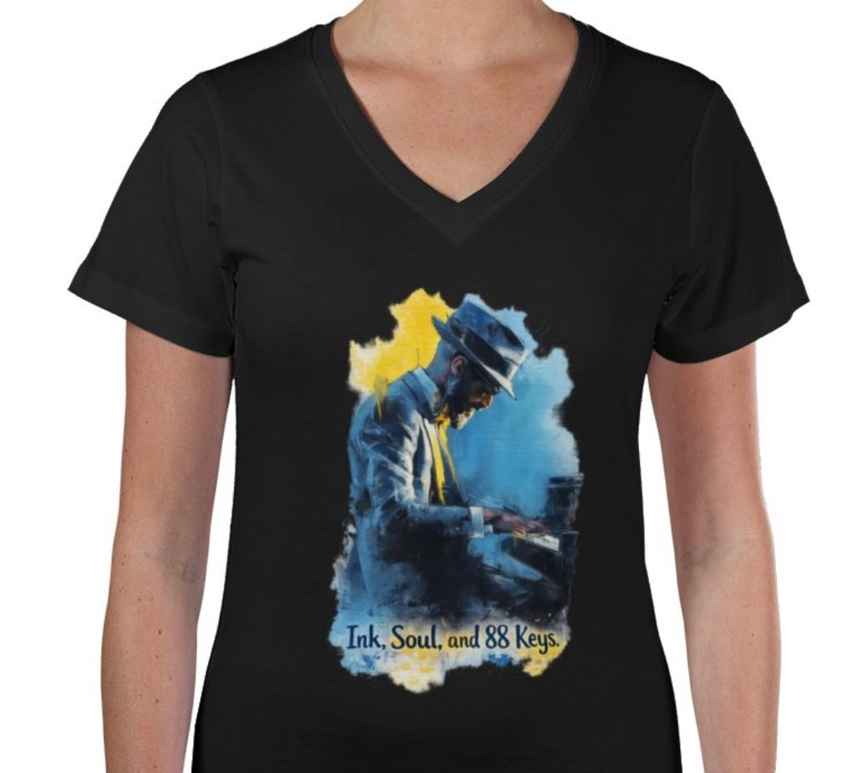 Riff Responsibly | Ink, Soul & 88 Keys Women V Neck T-Shirt