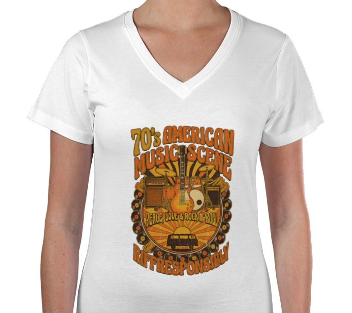 Riff Responsibly | 70's Americana Women V Neck T-Shirt