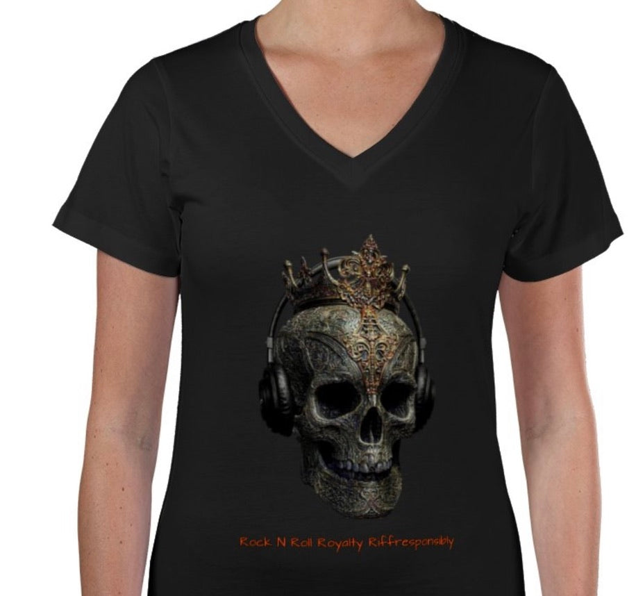 Riff Responsibly | Rock N Roll Royalty V Neck Women T-Shirt