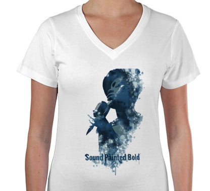 Riff Responsibly | Sound Painted Bold Women V Neck T-Shirt