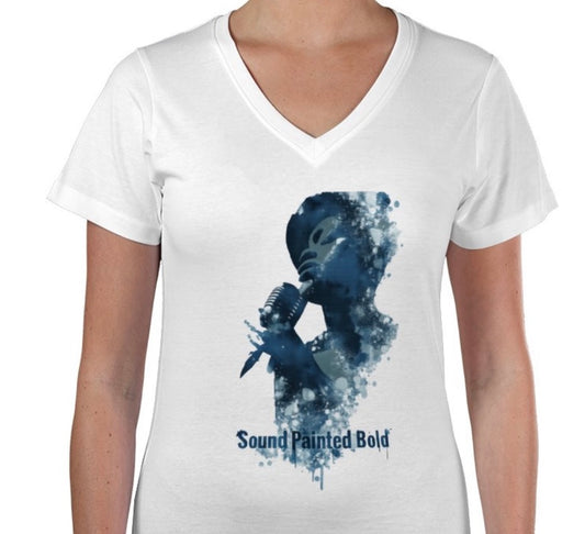 Riff Responsibly | Sound Painted Bold Women V Neck T-Shirt