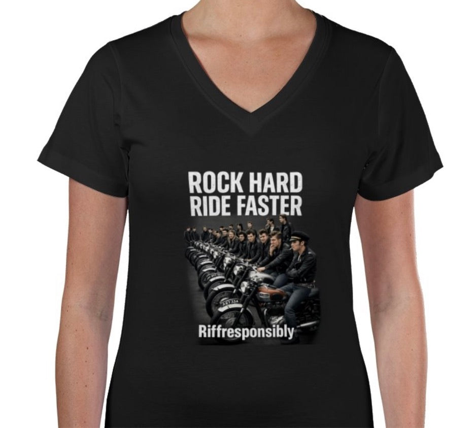 Riff Responsibly | Rock Harder V Neck T-Shirt Women