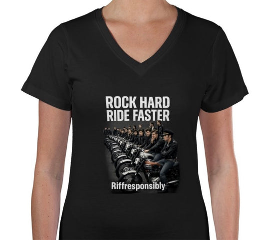 Riff Responsibly | Rock Harder V Neck T-Shirt Women