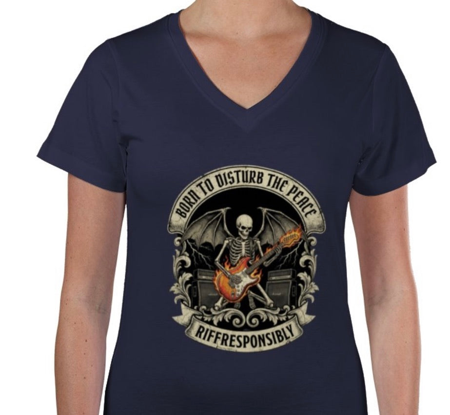 Riff Responsibly | Born To Disturb The Peace V Neck T-Shirt Women