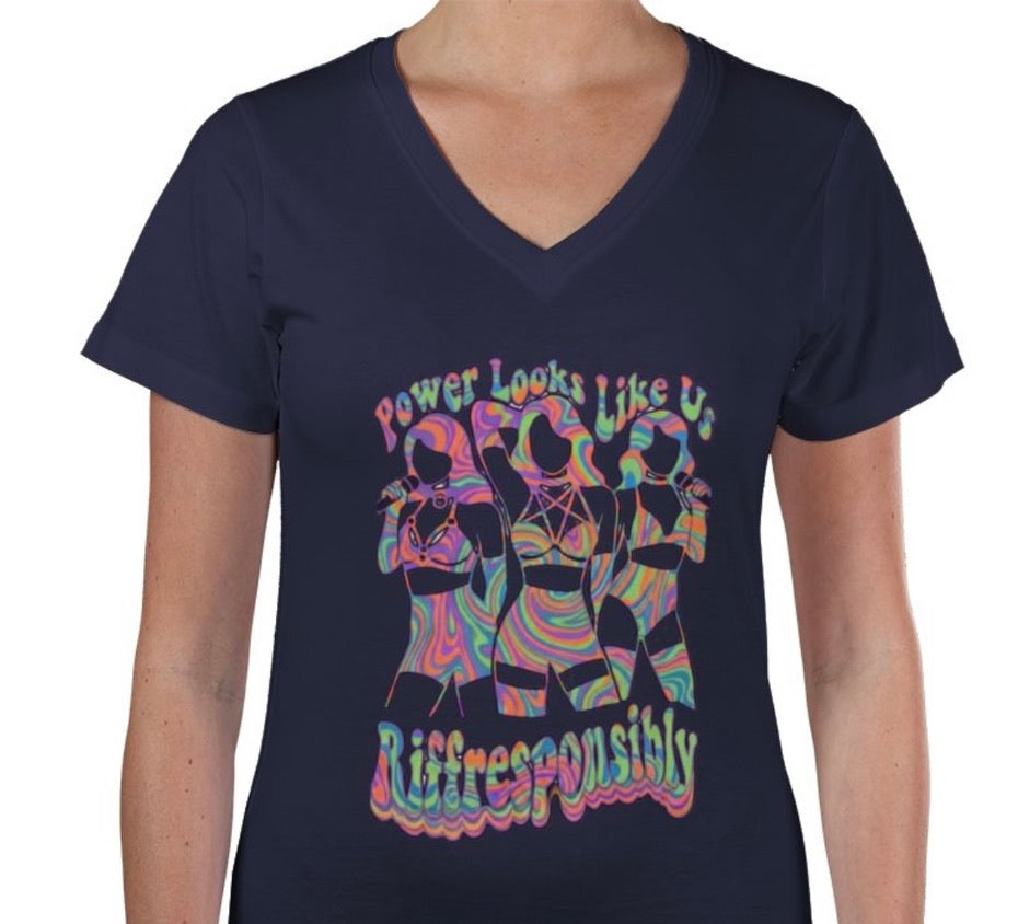 Riff Responsibly | Power Looks Like Us V Neck T-Shirt Women