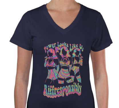 Riff Responsibly | Power Looks Like Us V Neck T-Shirt Women
