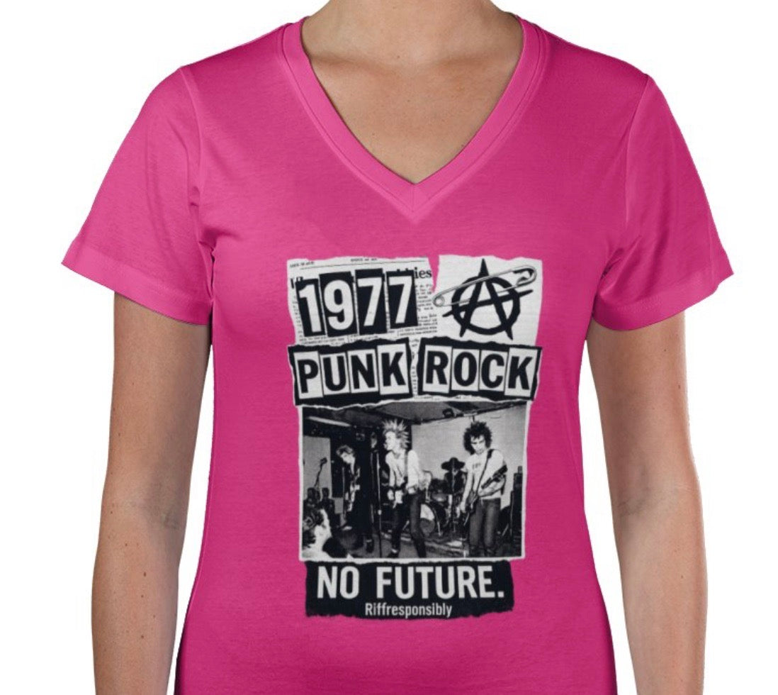 Riff Responsibly | 77' Punk Rock Women V Neck T-Shirt