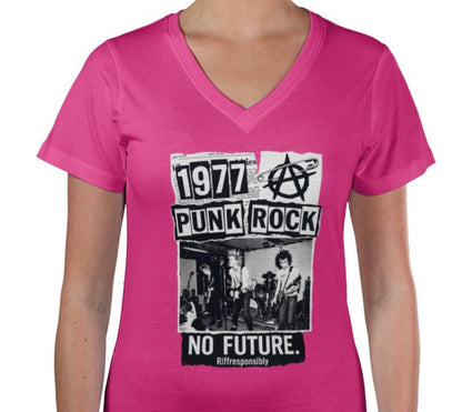 Riff Responsibly | 77' Punk Rock Women V Neck T-Shirt